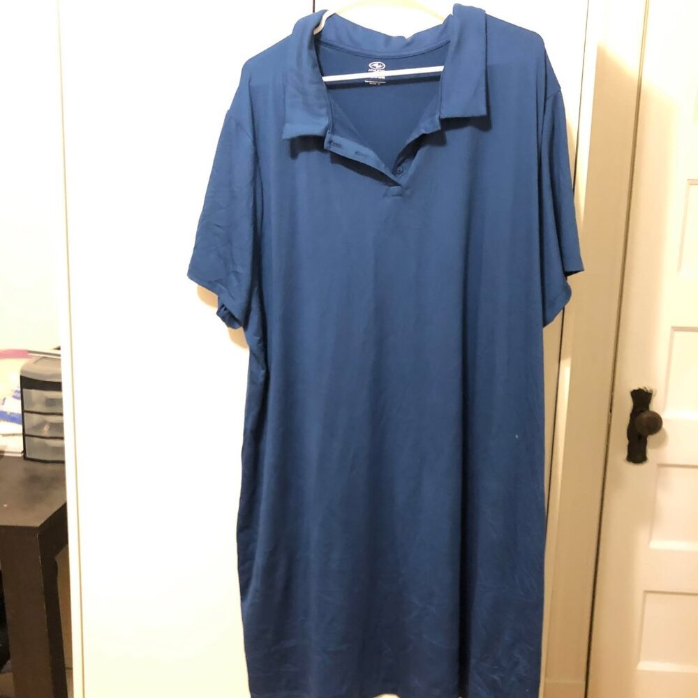 Athleisure Blue Short-Sleeve Collared T-Shirt Dress 3x (Never Worn)